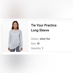 Lululemon Tie Your Practice Long Sleeve Tie-Side Top ~ Size 10 (Med) Silver Fox